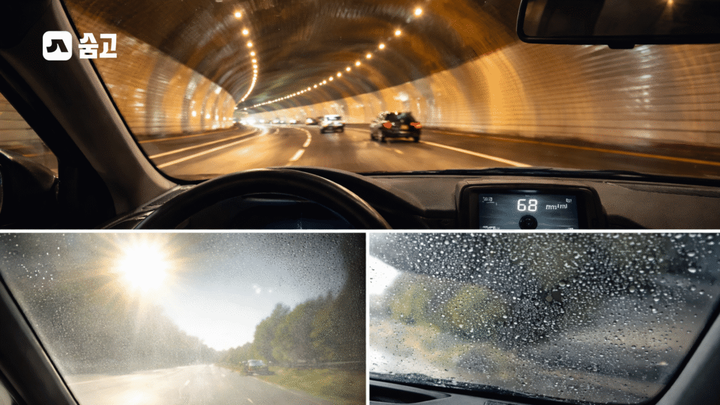 터널 주행 및 우천 상황에서의 RAYNO 선팅 시야