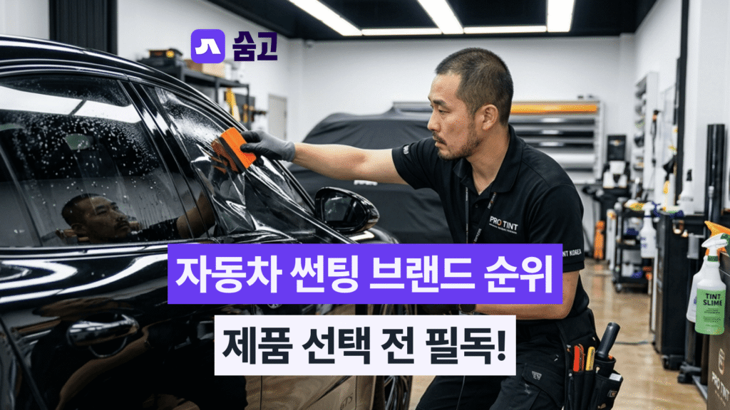 자동차 썬팅 시공 전문가가 차량 썬팅 필름을 시공하는 모습