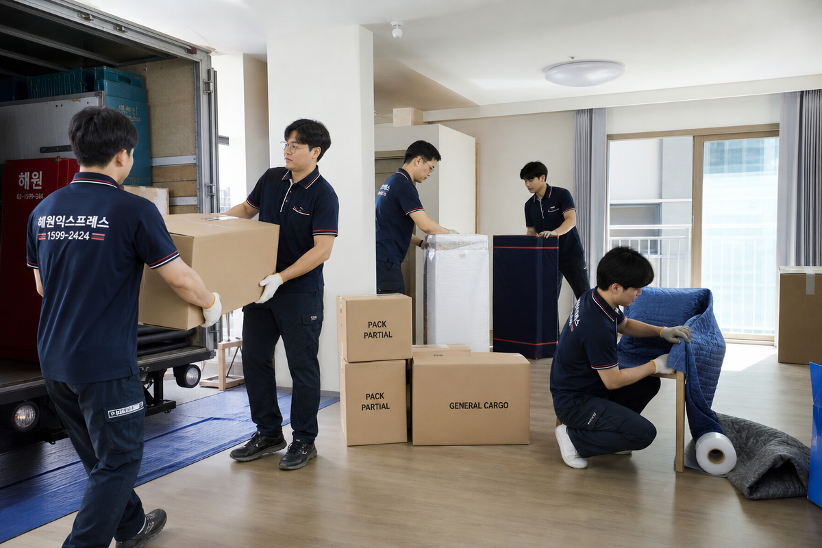 포장이사·반포장이사·일반이사·용달이사의 작업 차이를 한눈에 보여주는 인천이사 비교 장면