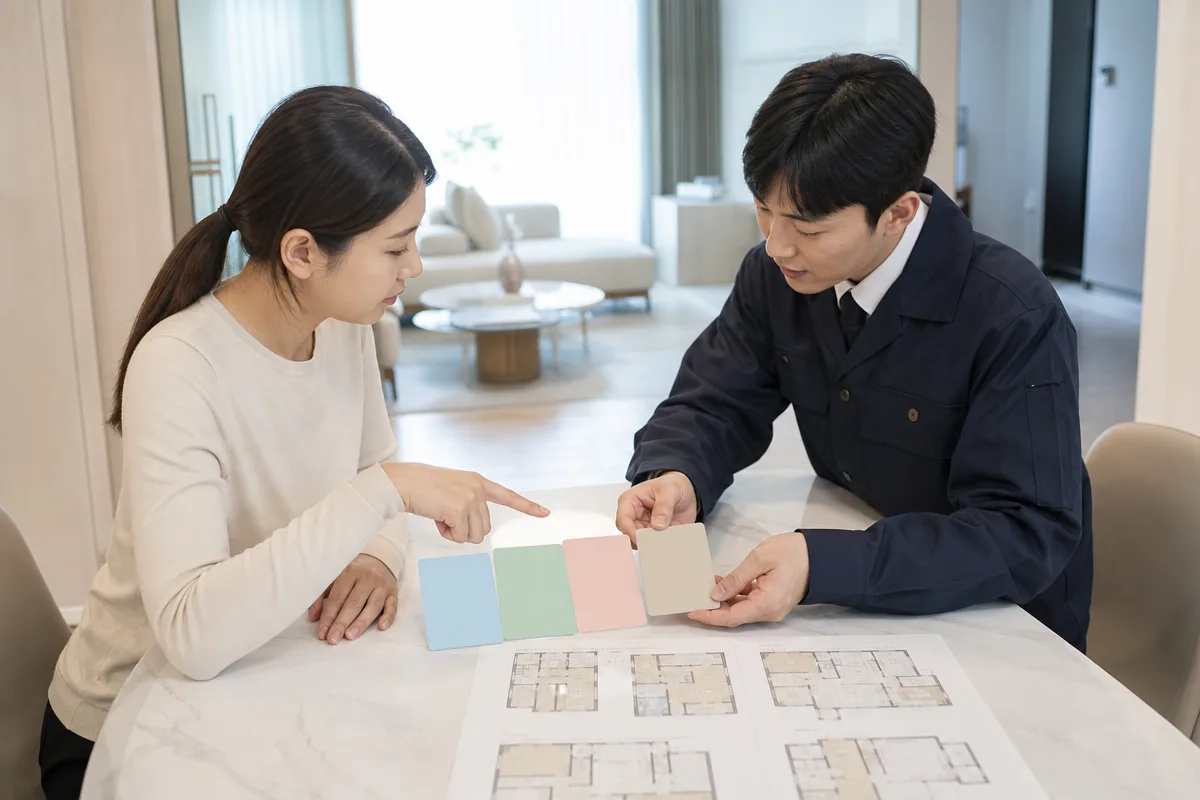 세종입주청소 견적 비교를 위해 평형별 빈 견적 카드를 살펴보는 모습