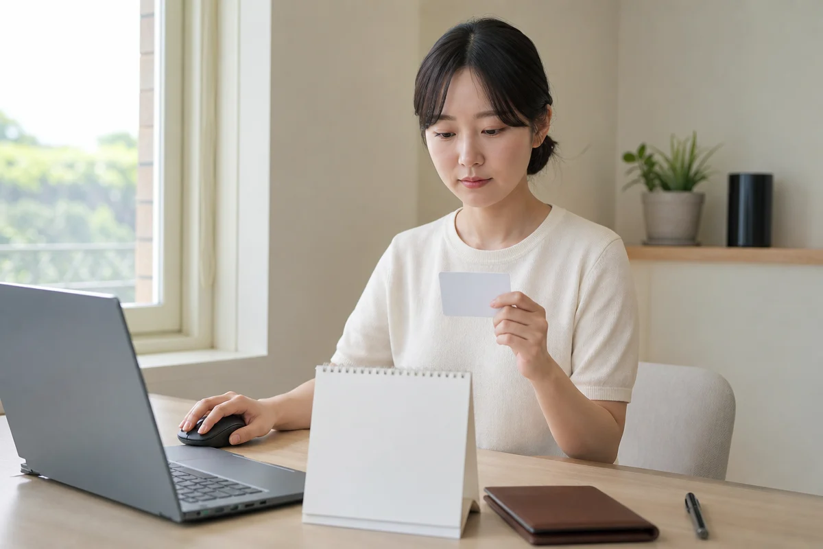 오픽시험 접수를 준비하며 신분증과 일정 도구를 확인하는 응시자