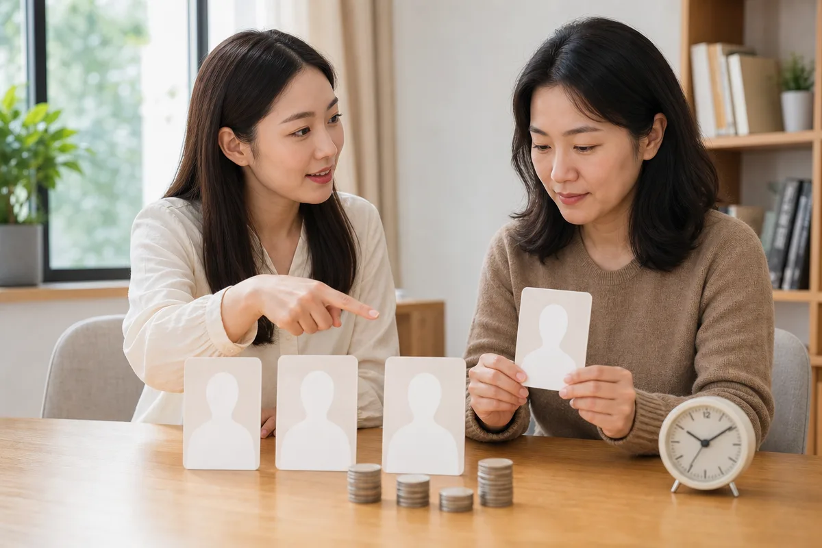 영어과외 비용과 선생님 경력을 비교하는 학습자와 튜터